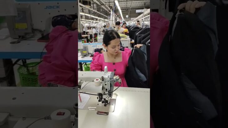 Pretty girl Sewing Jacket #Shorts #factory #garments #clothing #sewing #machine