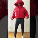 Short Dance in red Adidas Ivy Park Latex Puffer Jacket and Sporttight