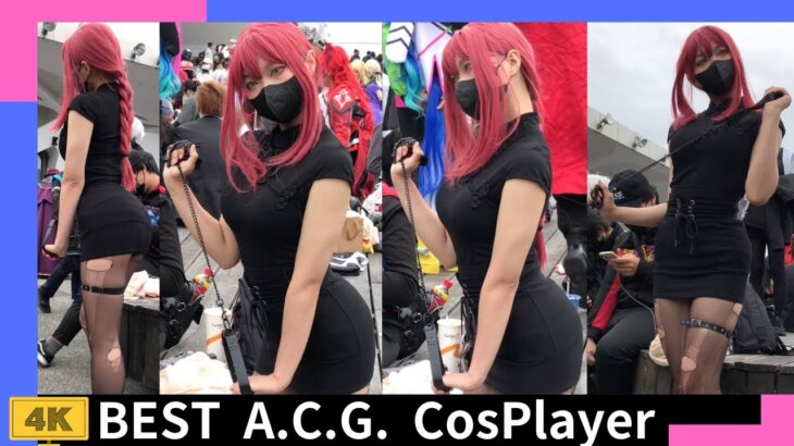 赤毛、黒いボディスーツ、黒いストッキング、ハイヒールのアニメCoser！Kawaii Cosplayer #UncleSoup #cosplay