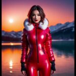 Red Latex Catsuit Jacket With Fur Collar – #jacket #pufferjacket #vinyl #latex