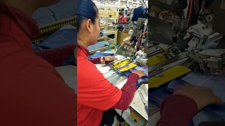 She’s sewing ASS lining jacket pockets Machine