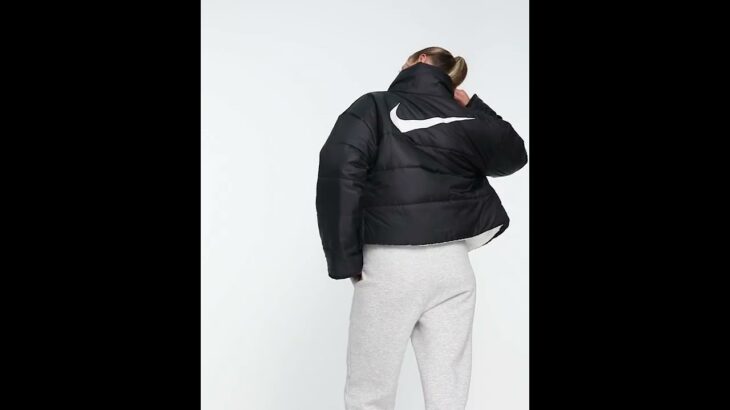 NIKE | Shiny Reversible Padded Fleece Jacket Swoosh Black White Women | Asos