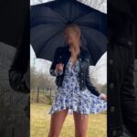 Diva in Rainy Day | Short Dress Leather Jacket  High Heels | Umbrella Time | Fashion