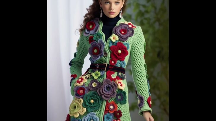 KNITTED CROCHET JACKET BEAUTIFUL COLOR #KNITTED #CROCHET #JACKET #LONG COAT #OUTFIT AI MADE #SHORTS