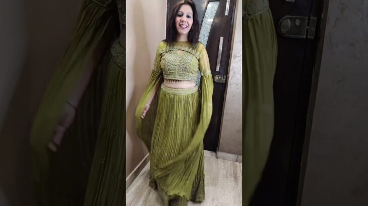 Mehndi Green Crop Top Skirt with Detachable Jacket  #ethnicwear#designerdresses