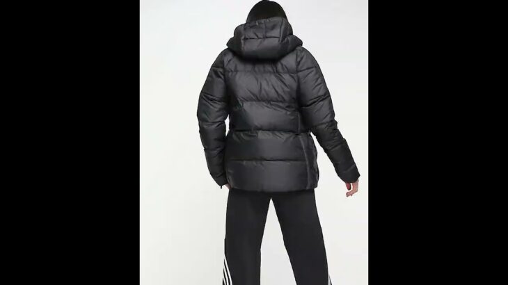 ADIDAS Outdoor Down Hooded Puffer Jacket Three Stripes Shiny Black Women | Asos