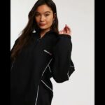 ELLESSE Tracksuit Jacket TRack-Top Half Zip Reflective Piping Co-Ord Shiny Black Women | Asos