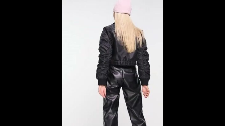 TOPSHOP Nylon Cropped Bomber Jacket Shiny Black Women | Asos