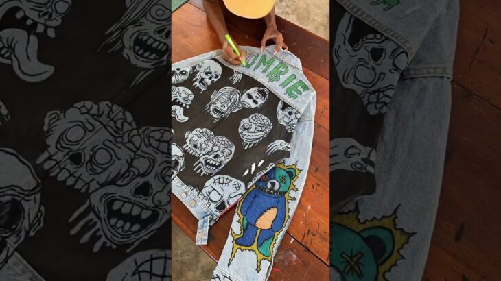 Freestyle hand painted denim jacket! #customization #customized #viralvideo #viralshorts #video