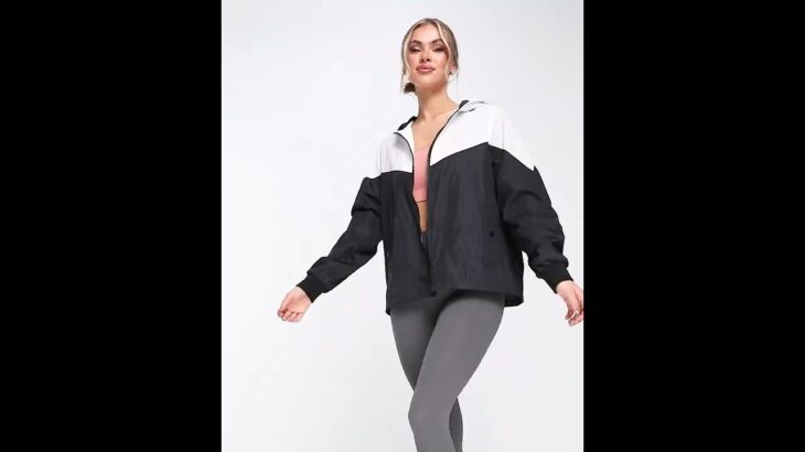 THREADBARE Fitness Running Zip Through Contrast Jacket Hooded Shiny Black White Women | Asos
