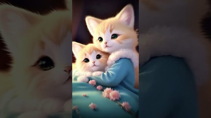 青いジャケットを着た2匹の黄色い子猫の友達 #cat #funny #movie