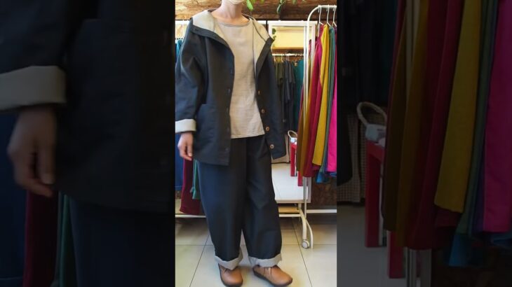 Hinamiフードボタンジャケットのご紹介。#ワイドパンツ #ハンドメイド #ファッション #fashion #手作り服