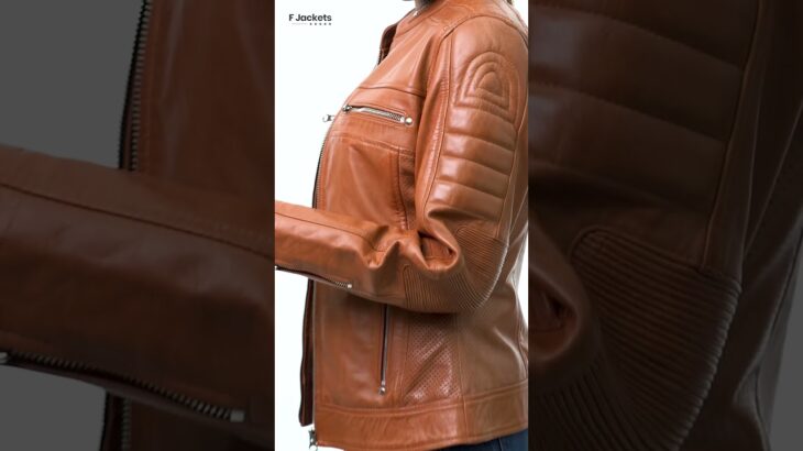 Women Tan Cafe Racer Leather Jacket