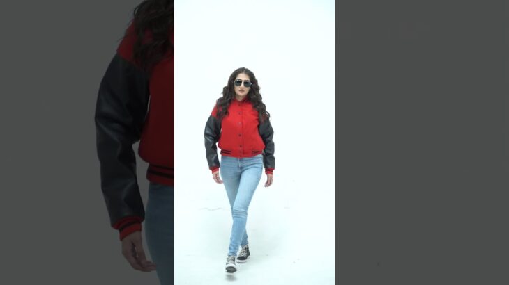 Women’s Red And Black Varsity Jacket Leather Arms And Wool Body