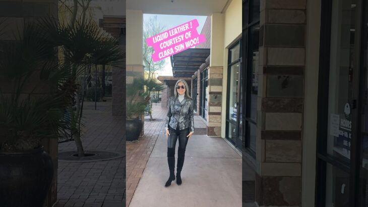Liquid leather jacket & leggings! www.clarasunwoo.com #womensfashion #over50 #fauxleather #over40