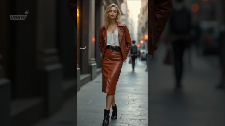 2024 Autumn fall street fashions — leather  jacket & skirt #styles #outfits