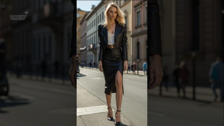 2024 Autumn fall street fashions — leather  jacket & skirt #styles #outfits