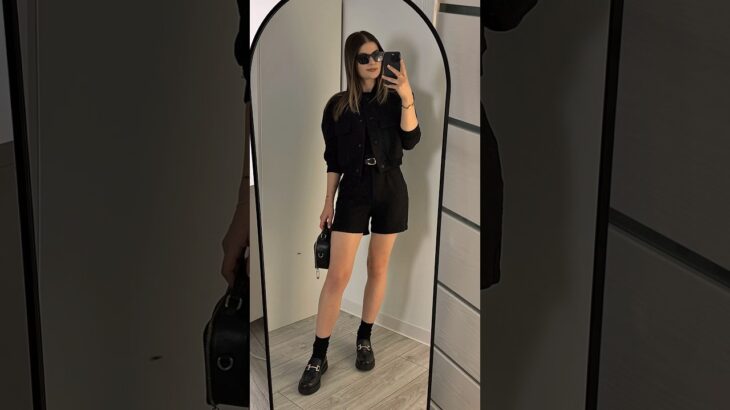 All-black, all day! ✨ Tailored shorts, bomber jacket, black tee and loafers 🖤 #IlaStylesDiary
