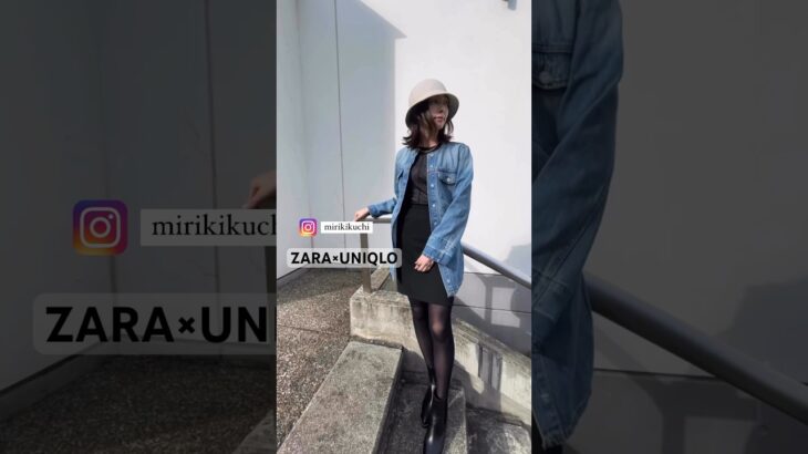 【ZARA×UNIQLOコーデ】デニムジャケットはZARA、シアートップス＆スカートはUNIQLO♪ 髪の毛が自分の汗の湿気で広がったので帽子かぶってみた！便利だ笑　#ZARA #UNIQLO
