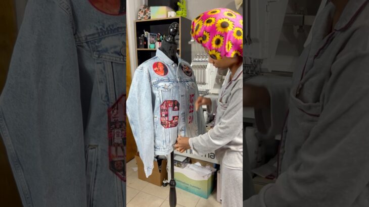 Close up on this stunning custom embroidered + rhinestone denim jacket!  #boutique #basketball