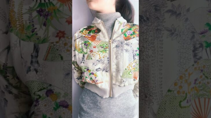 Kimono upcycled short bomber jacket // 着物リメイクショートジャケット#着物アップサイクル