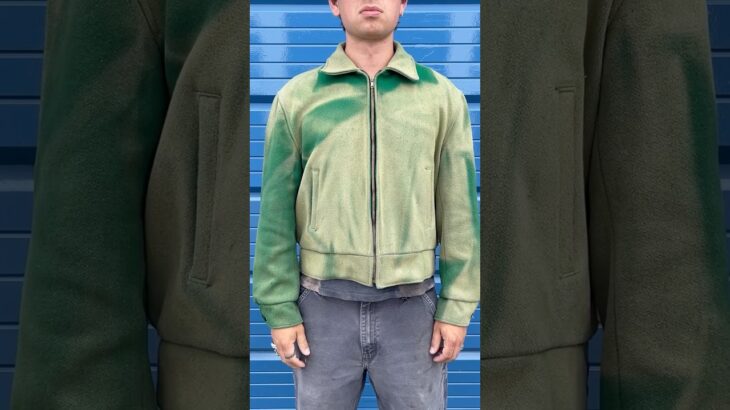 1960s Chainstitched & Sun Faded Green Wool Varsity Jacket