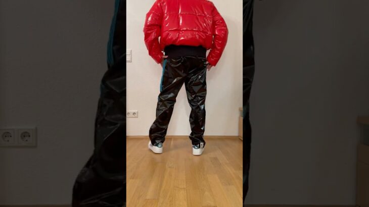 Adidas Superstars with shiny Nylon Pants and Latex Puffer Jacket
