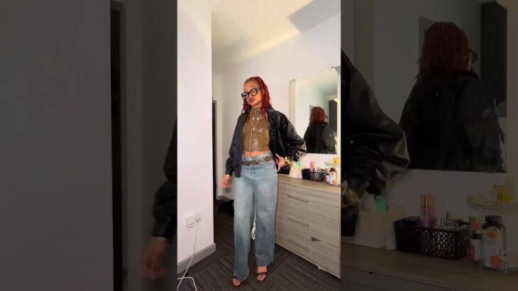 a leather jacket and 3 outfits