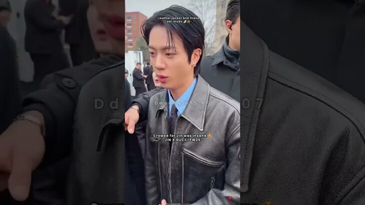 Jin looks soooo good in leather jacket for Gucci fw25 #bts #jin #ddaengbts #kpop