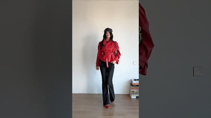 Love my red leather jacket! outfit inspiration.#girlsoutfit #fashion #dress #shorts