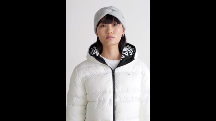 TOMMY HILFIGER JEANS QUILT ROUCH TAPE Winter Jacket Hooded Shiny   Ecru White Women | Zalando