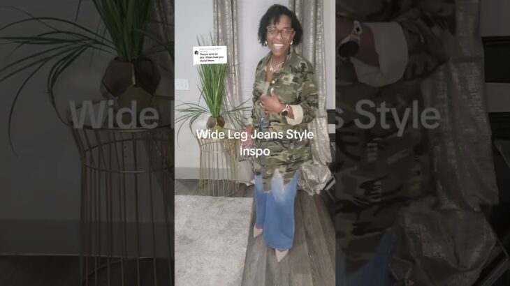 Another way to rock my fave wide leg jeans—camo jacket, floral jacquard tank, kitten heels, and a