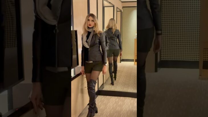 Crossdresser Over Knee Boots✨🖤 #mtf #collant #nylon #jacket #tallgirl