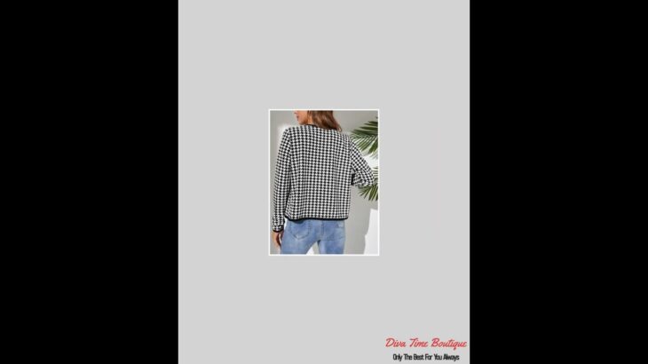Houndstooth Open Front Long Sleeve Jacket