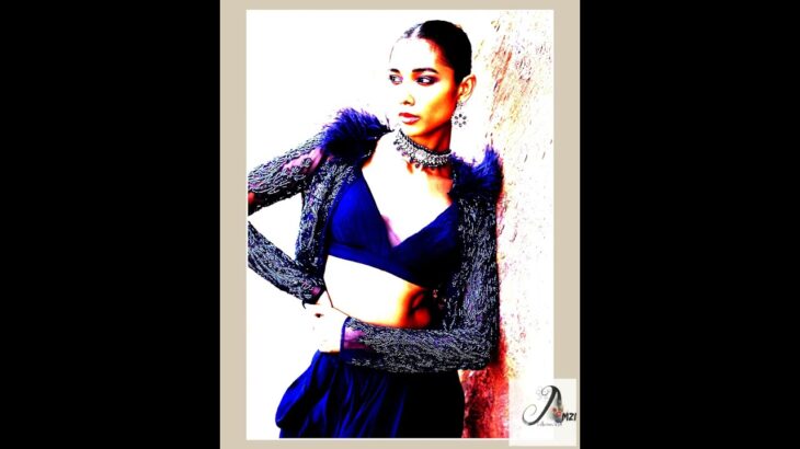 Midnight Blue Feathered Jacket With Draped Skirt And Bustier