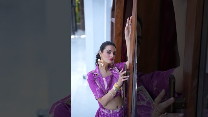 Purple Printed Tussar Silk Cocktail Wear Crop Top Lehenga With Jacket