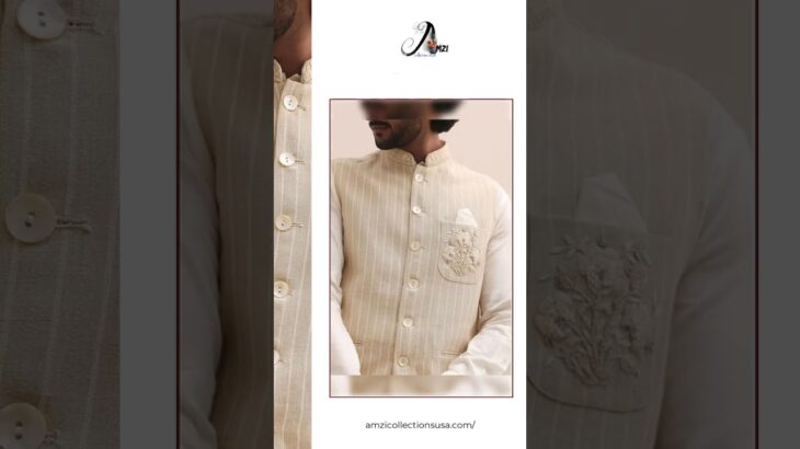 Beige Embroidered Silk Kurta Jacket Set For Men