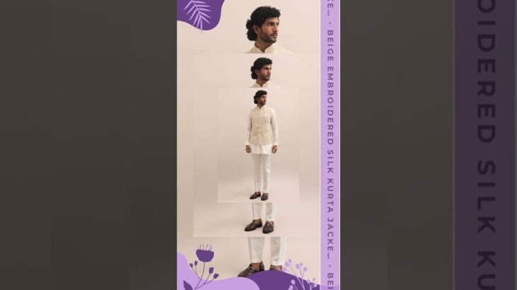 Beige Embroidered Silk Kurta Jacket Set For Men