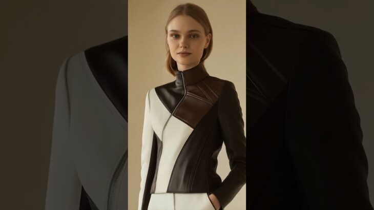 Chic Color-Blocked Leather Jacket Showcase #fashion #leatherjacket #highendstyle