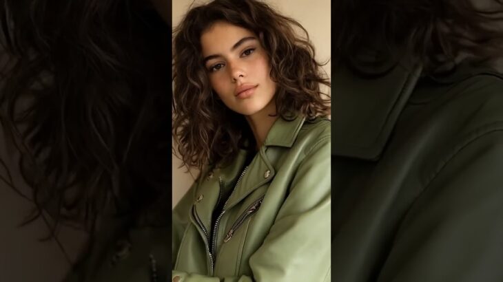 Chic Green Leather Jacket Showcase #fashion #leatherjacket #streetstyle