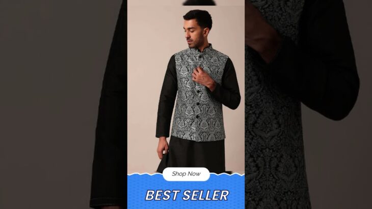 Elegant Black Jacket Kurta Set For Men