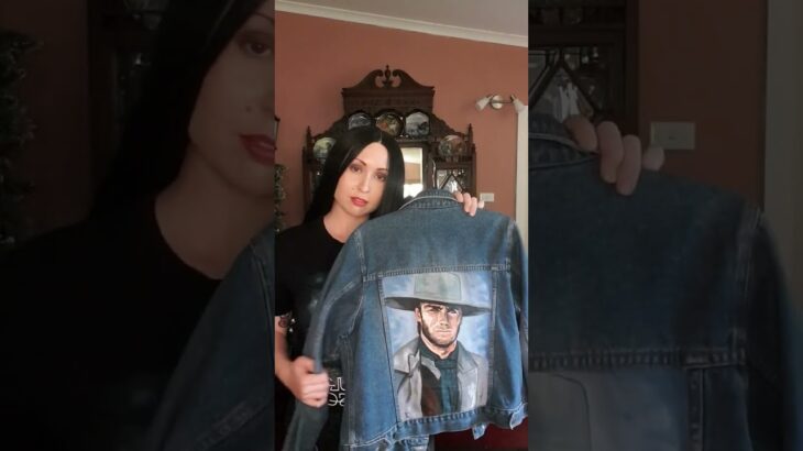I painted Clint Eastwood on the back of my jacket! #diy #western #cowboys #artist #customartwork