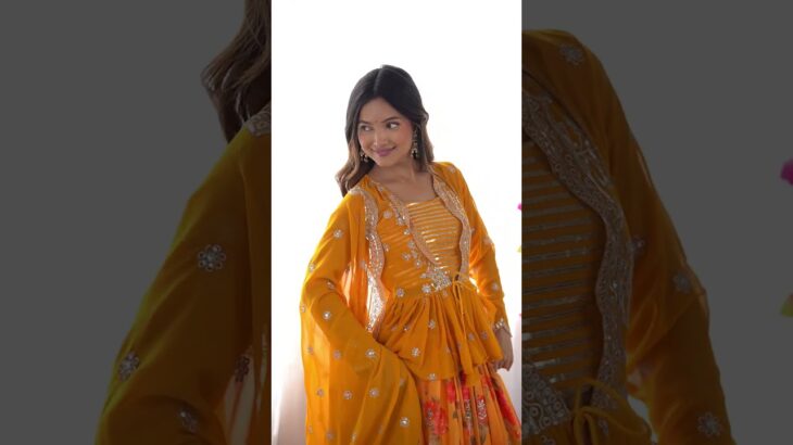 Marigold yellow printed jacket lehenga set
