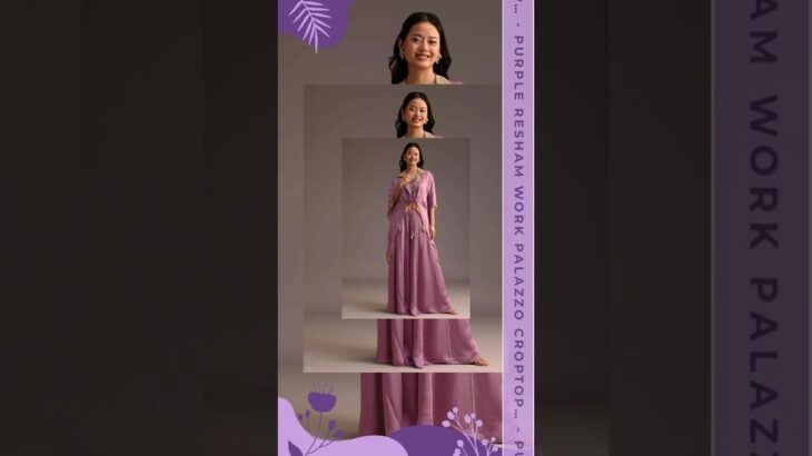 Purple Resham Work Palazzo Croptop Set With Jacket