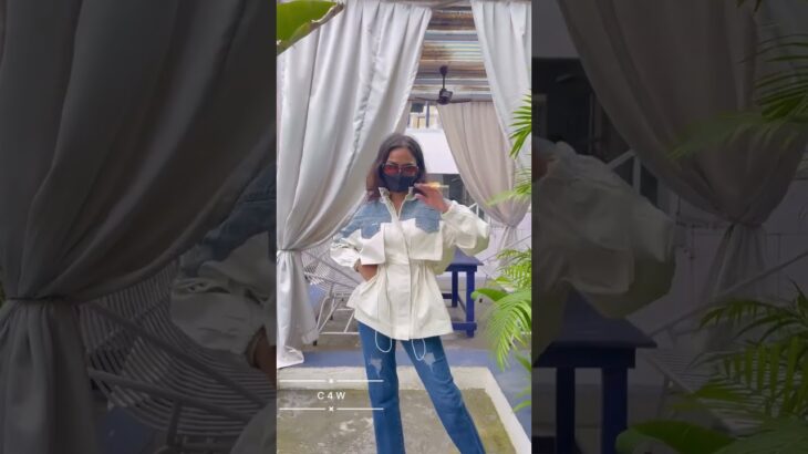 Fancy Imported Heavy Fabric Off-White Jacket & Fancy Straight Fit Blue Pants #womenclothing #shorts