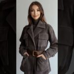 Sleek Grey Suede Jacket with Belt Detail Showcase #fashion #elegance #suede