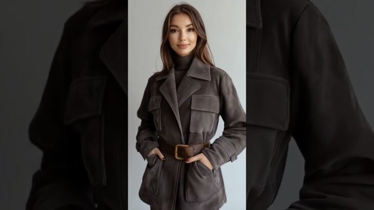 Sleek Grey Suede Jacket with Belt Detail Showcase #fashion #elegance #suede