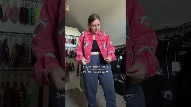 Cropped sequin football jacket, perfect layering piece for game day outfit