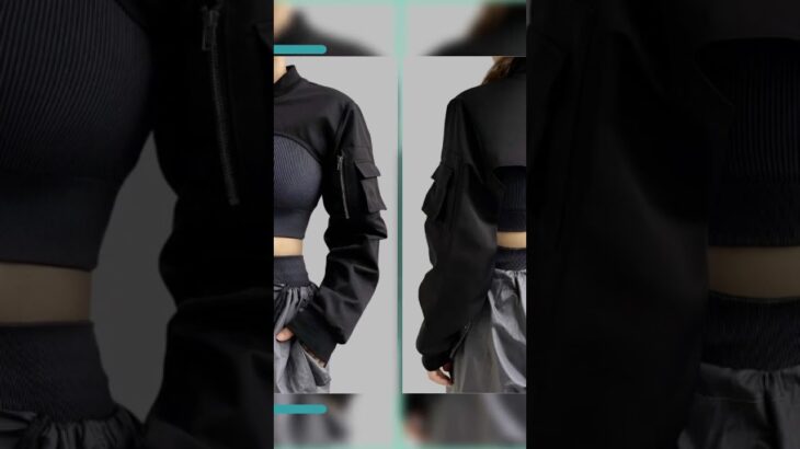 Showmirror Super-short Black Jacket Zipper Long Sleeve Harajuku Cropped Tshirt Gothic Techwear Fa…