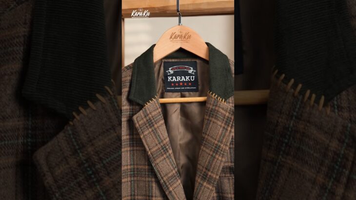 🎥【UNPACKING】襟・肘コーデュロイ　ウール混紡チェック柄テーラードジャケット